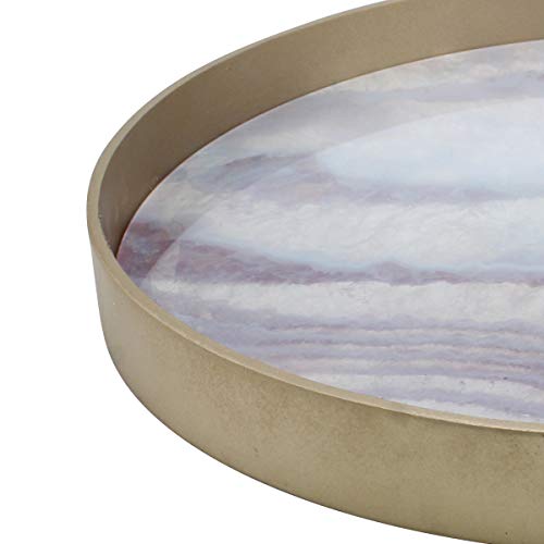 Stonebriar Round Wood Marble Glass Serving Tray, Decorative Centerpiece