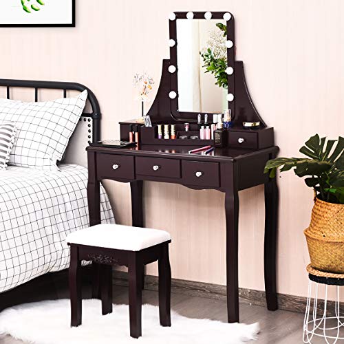 CHARMAID Vanity Set with Lighted Mirror, 10 Dimmable Light Bulbs Vanity Dressing