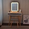 Vanity Table Set with Adjustable Brightness Mirror and Cushioned Stool