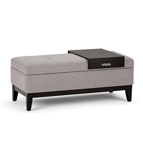Simpli Home Oregon 42 inch Wide Transitional Rectangle Storage Ottoman Bench