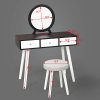 JAXSUNNY Makeup Vanity Table Dressing Desk with Round Mirror Sliding Drawers