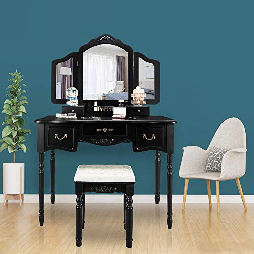 Bonnlo Large Vanity Set for Girls/Women/Adults 5 Drawers Makeup Dressing Table