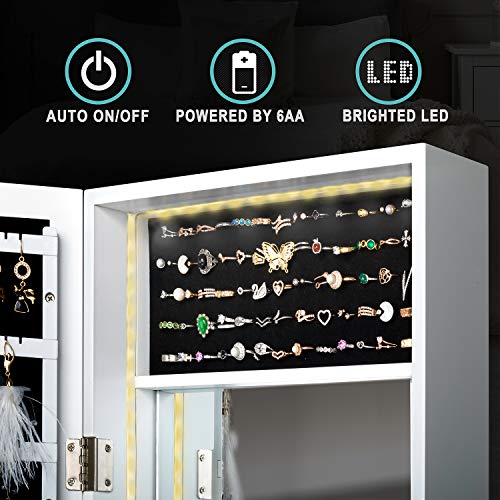 LUXFURNI Mirror Jewelry Cabinet 79 LED Lights Wall-Mount/Door-Hanging Armoire