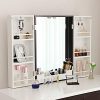 BEWISHOME Vanity Set with Mirror, Cushioned Stool, Storage Shelves