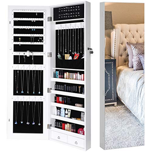Homfa Lockable Jewelry Cabinet, Full Screen Display View Mirror