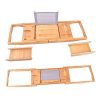 AOFWM Bamboo Bathtub Caddy, Bathroom Retractable Non-Slip