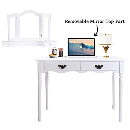 BOCCA Vanity Set Dressing Table,4 Drawers Tri-Folding Necklace Hooked Mirror