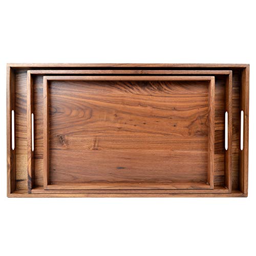 3 Set Wooden Tray Ottoman Tray With Handles FSC Natural Handmade Black