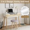 Tribesigns Vanity Set with Round Lighted Mirror, Wood Makeup Vanity Dressing