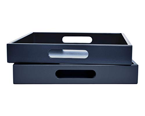 Dark Navy Blue Ottoman Coffee Table Serving Tray with Handles Medium