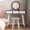 JAXSUNNY Makeup Vanity Table Dressing Desk with Round Mirror Sliding Drawers