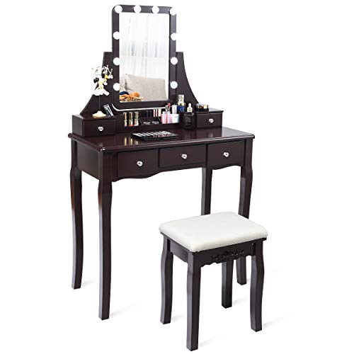 CHARMAID Vanity Set with Lighted Mirror, 10 Dimmable Light Bulbs Vanity Dressing