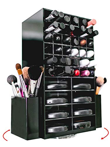 Spinning Acrylic Makeup Organizer Carousel - Holds 72 Lipstick Holder Slots