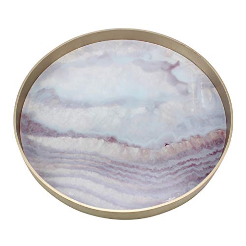 Stonebriar Round Wood Marble Glass Serving Tray, Decorative Centerpiece