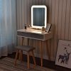 Vanity Table Set with Adjustable Brightness Mirror and Cushioned Stool