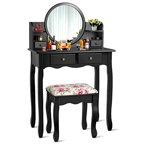 CHARMAID Vanity Set with 4 Storage Shelves and 4 Drawers, Makeup Table