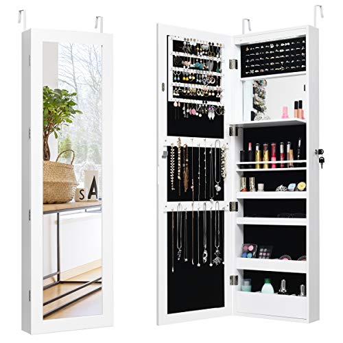 Giantex 12 LEDs Jewelry Cabinet Wall Mounted, Lockable Jewelry Armoire