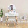Bonnlo Vanity Table Set with Round Mirror for Girls White Bedroom Dressing Table