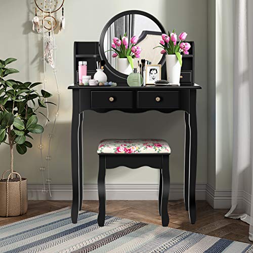 CHARMAID Vanity Set with 4 Storage Shelves and 4 Drawers, Makeup Table