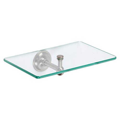 Ginger 9-In Wall Tray, Satin Nickel, 9" Glass Bathroom Shelf