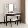 BEWISHOME Vanity Set with Mirror, Cushioned Stool, Storage Shelves