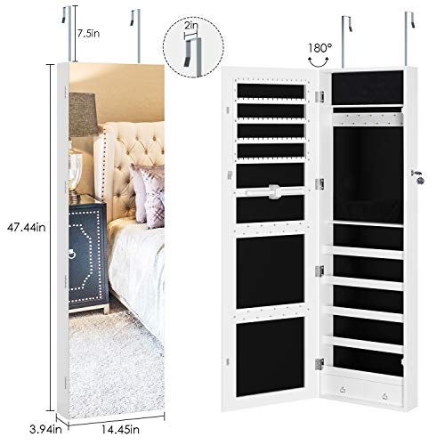 Homfa Lockable Jewelry Cabinet, Full Screen Display View Mirror