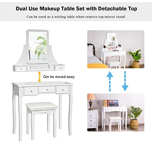 CHARMAID Vanity Set with 5 Drawers, 2 Dividers, Removable Storage Box