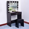 Fine Vanity Table Set Mirror with LED Lights, Dressing Table and Stool Set