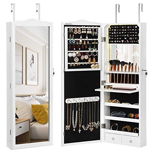 SONGMICS 95 LED Bulbs Jewelry Cabinet, Mirrored Jewelry Armoire