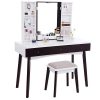 BEWISHOME Vanity Set with Mirror, Cushioned Stool, Storage Shelves