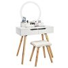 Bonnlo Vanity Table Set with Round Mirror for Girls White Bedroom Dressing Table