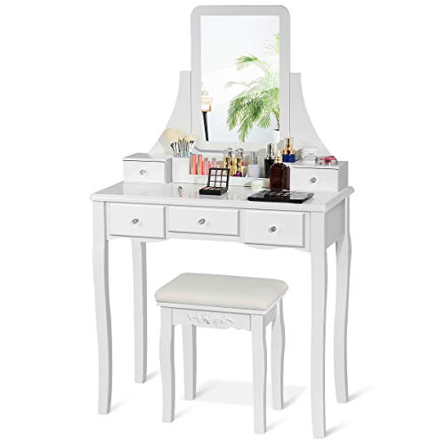CHARMAID Vanity Set with 5 Drawers, 2 Dividers, Removable Storage Box