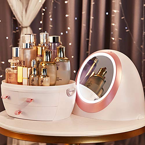 MANO Rotating Makeup Organizer with LED Mirror Dust-proof Detachable