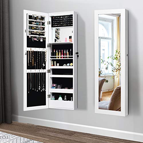 Giantex 12 LEDs Jewelry Cabinet Wall Mounted, Lockable Jewelry Armoire