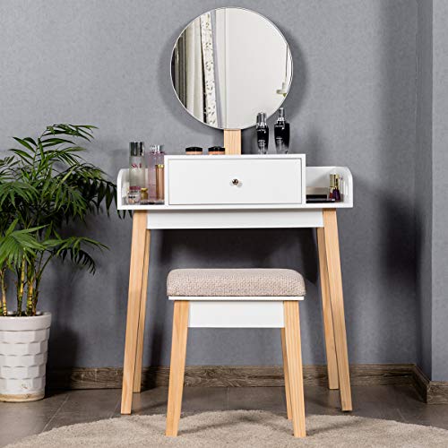 Giantex Vanity Table Set with Height Adjustable Round Mirror