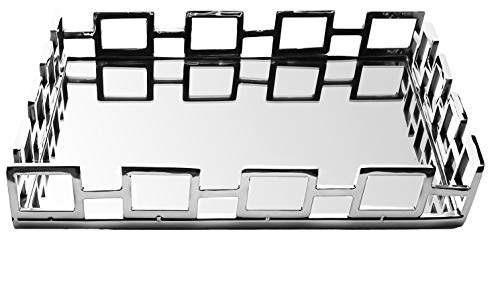 Le'raze Elegant Mirrored Vanity Tray, Decorative Tray with Square Loop Bars