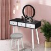 JAXSUNNY Makeup Vanity Table Dressing Desk with Round Mirror Sliding Drawers