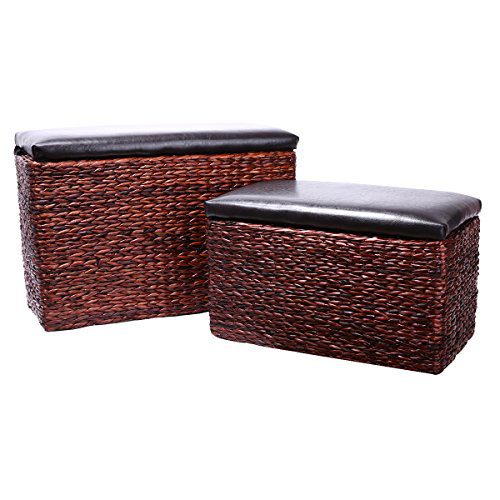 Eshow Ottoman Rattan Ottoman with Storage Hassocks and Ottomans Foot Rest
