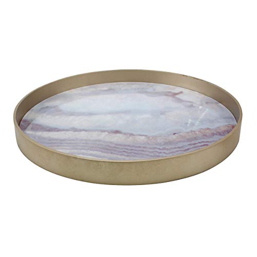 Stonebriar Round Wood Marble Glass Serving Tray, Decorative Centerpiece