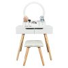 Bonnlo Vanity Table Set with Round Mirror for Girls White Bedroom Dressing Table