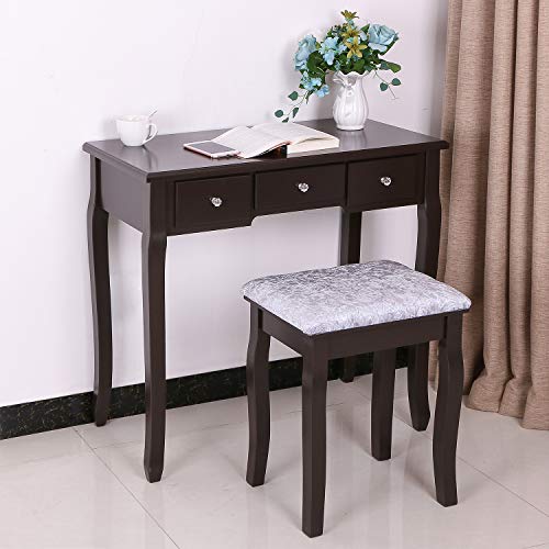 BEWISHOME Vanity Table Set with Mirror & Cushioned Stool Dressing Table