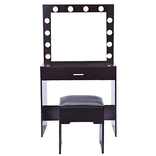 Vanity Set with Lighted Mirror, 12 Dimmable Light Bulbs Vanity Dressing Table