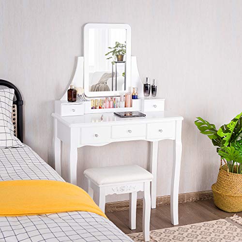 CHARMAID Vanity Set with 5 Drawers, 2 Dividers, Removable Storage Box