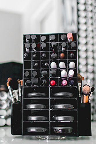 Spinning Acrylic Makeup Organizer Carousel - Holds 72 Lipstick Holder Slots