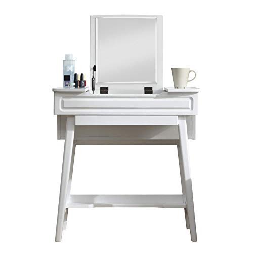 Vlush Vanity Makeup Table with Flip Top Mirror Solid Rubber Wood Dressing Table