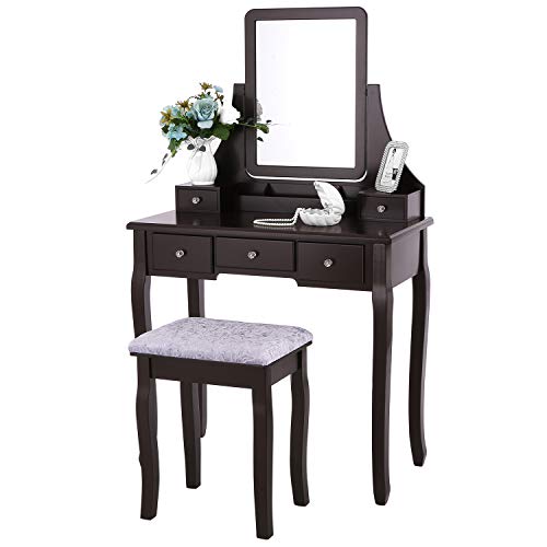 BEWISHOME Vanity Table Set with Mirror & Cushioned Stool Dressing Table