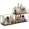 Spacious 3Layer Stackable Glass Perfume Tray/3 Tirer Gold Black Mirror