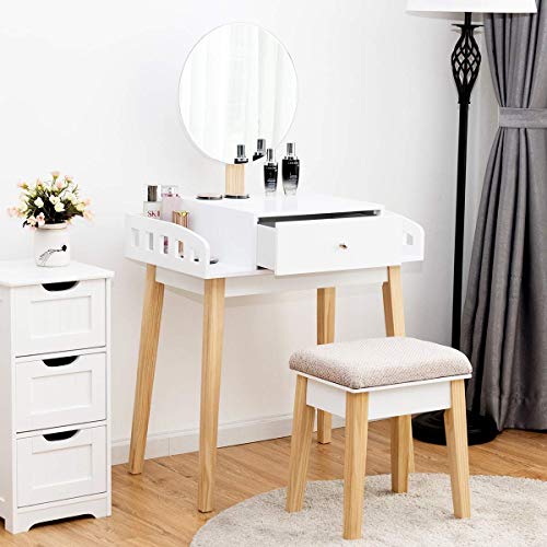 Giantex Vanity Table Set with Height Adjustable Round Mirror