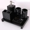 Resin Black Marble Design Bathroom Vanity Accessories Set - Elegant 6-Piece Bath Ensemble for Home and Hotel