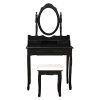 Vanity Table Set Black, (Ship from USA) with Oval Mirror and Makeup Organizer
